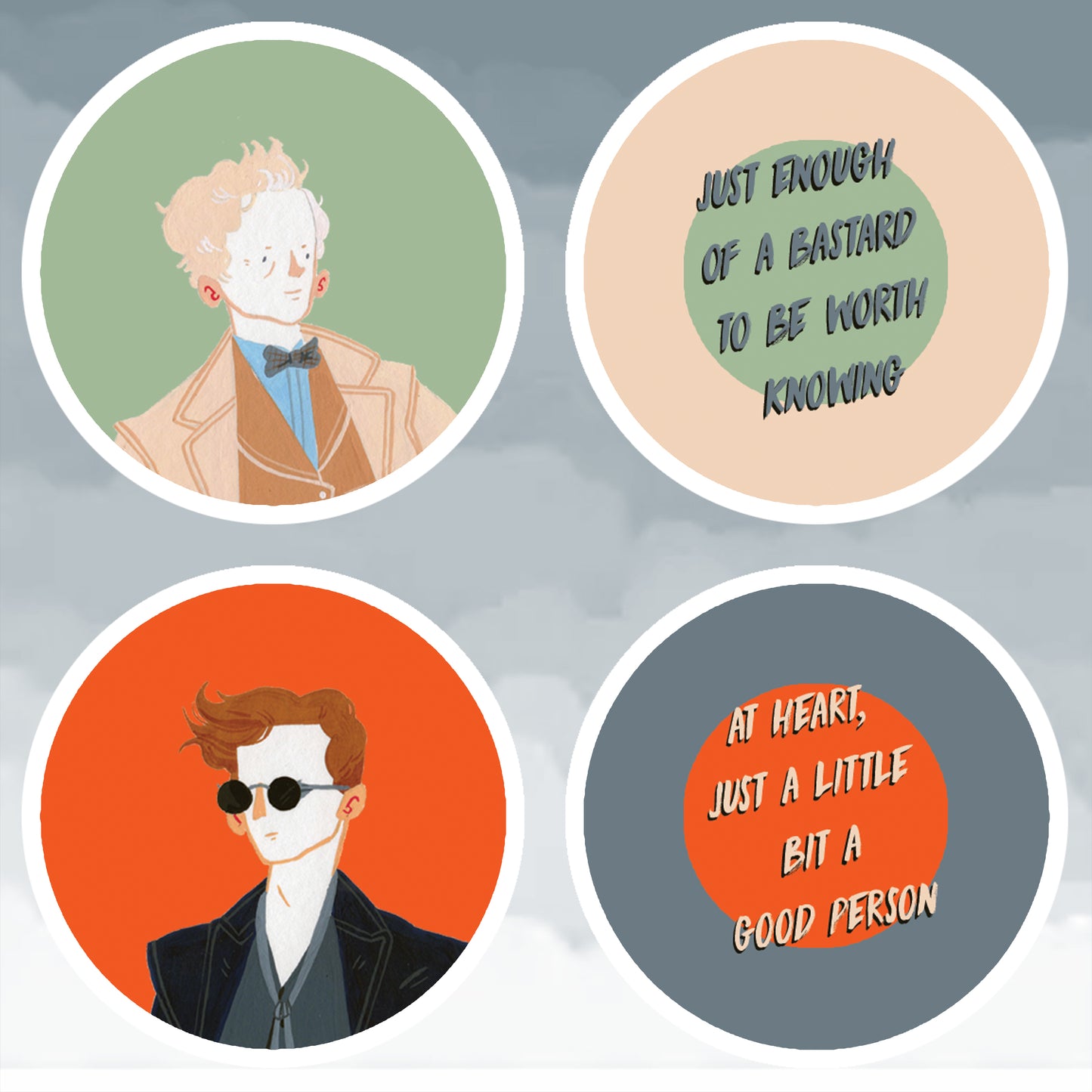 4x Good Omens Themed Badge/Button Pack