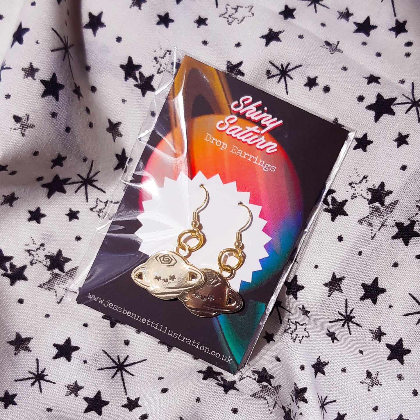Shiny Gold Saturn - Planet Dangle/Drop Earrings