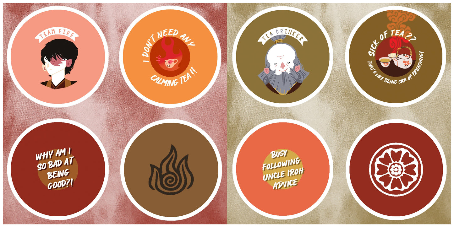 4x Avatar The Last Airbender Themed Badge/Button Pack