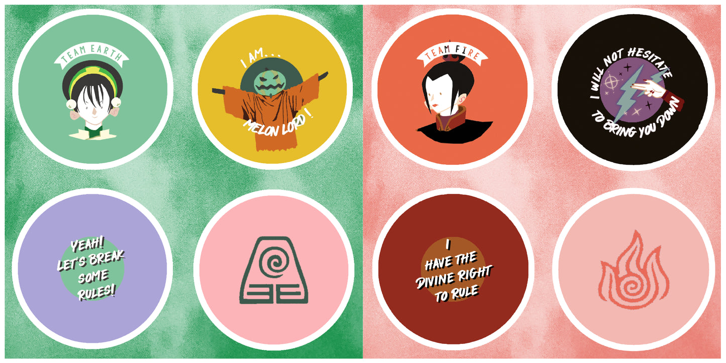 4x Avatar The Last Airbender Themed Badge/Button Pack