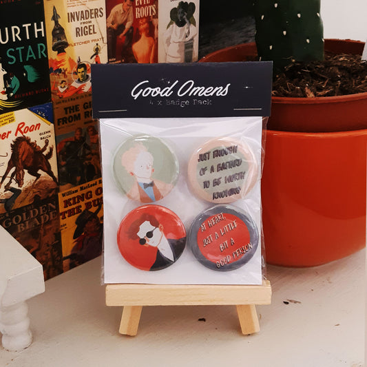 4x Good Omens Themed Badge/Button Pack