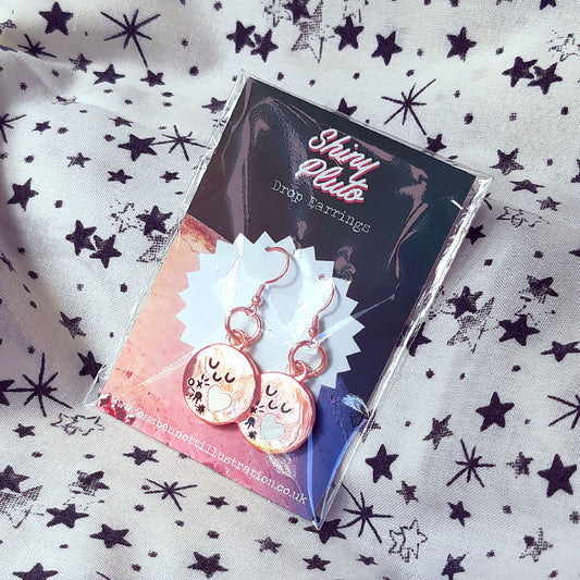 Shiny Rose Gold Pluto - Planet Dangle/Drop Earrings