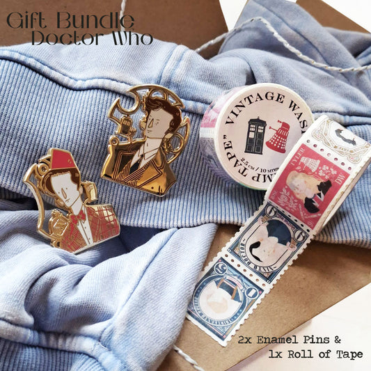 Gift Bundle - Doctor Who Enamel Pins & Washi Tape