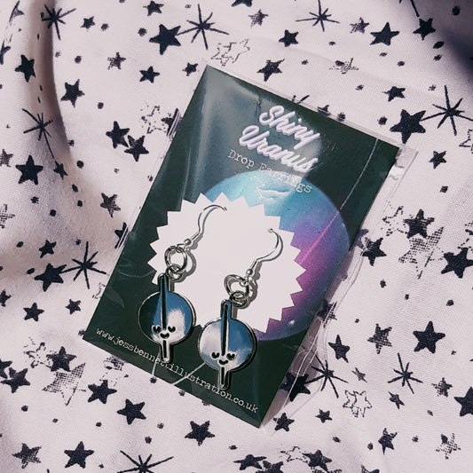 Shiny Silver Uranus - Planet Dangle/Drop Earrings
